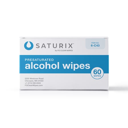 Saturix Pre-Saturated Cleanroom Wipes, 96% IPA / 4% DI Water, 4 in x 3 in, 60PK 6-C43
