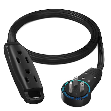 Maximm 3ft 16AWG 3-Outlet 360 degrees Flat Plug Extension Cord, Grounded UL, Black ADW-360-C103-B