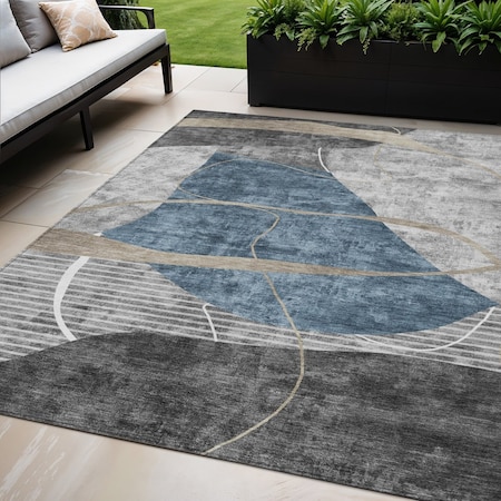 Homeroots 5' X 8' Blue Gray And Charcoal Abstract Washable Indoor Outdoor Area Rug 587573