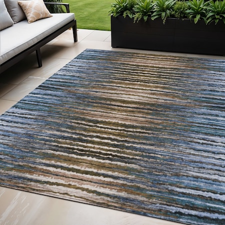 Homeroots 5' X 8' Blue Brown And Sky Blue Striped Washable Indoor Outdoor Area Rug 577981