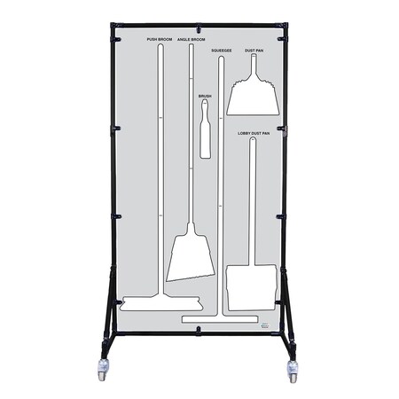 5S Supplies Housekeeping Shadow Board Broom Station V3, Gray / White Shadows, Kit + Stand, No Text HSB-V3-GRAY/WHITE-KIT-STAND-NO TEXT