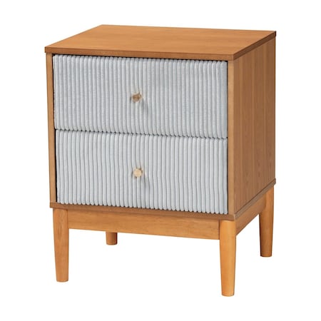 Baxton Studio Taylin Mid-Century Grey Corduroy and Oak Brown Wood 2-Drawer Nightstand 257-14145-ZORO