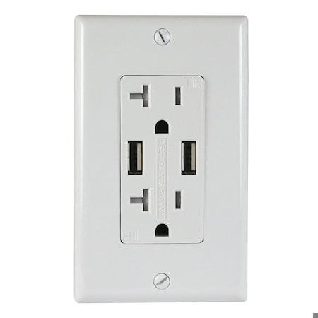 Automation Systems Interconnect Wall Outlet 20 Amp Tamper Resistant, with USB Charging Ports 5 Amp, White, Includes Wall Plate ATUR5.0-20-W