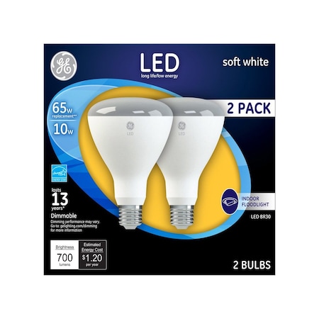 Ge LED Floodlight Bulb BR30 E26 Medium Soft White 65 Watt Equivalence Frosted Pair 40918
