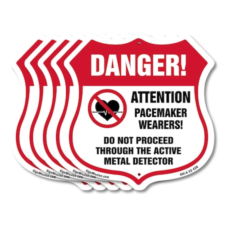 Signmission Pacemaker Wearers Shield Sign Danger! At, 12 inch X 12 inch, Aluminum Metal Sign, 5PK SHI-A-5Pack-12-428