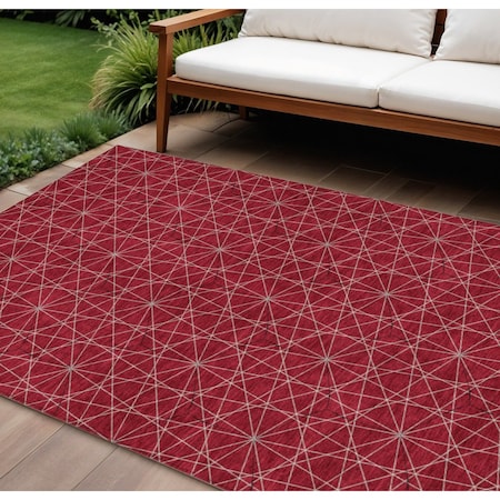Homeroots 10' X 14' Red Black And Ivory Geometric Washable Indoor Outdoor Area Rug 596763