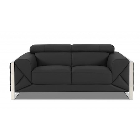 Homeroots 75in Gray And Silver Italian Leather Loveseat 477562