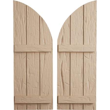 Ekena Millwork Hand Hewn 3 Board Joined Board-n-Batten w/Quarter Round Arch Top Faux Wood Shutters, 16 1/2"W x 56"H SHUBJQ16X56HHPR