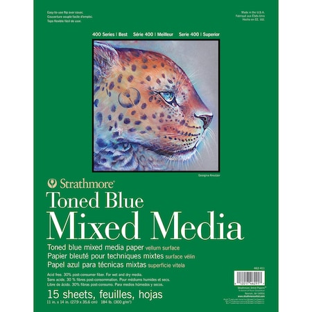 Strathmore 400 Series Mixed Media Pad, Toned Blue, Glue Binding, 15 Sheet, 11x14 inch P462-411