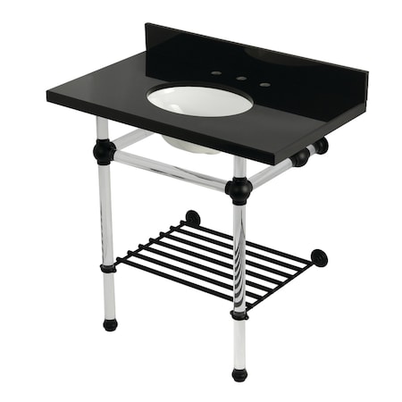 Kingston Brass 36-Inch Black Granite Console Sink with Acrylic Legs and Shelf, 8-Inch, 3-Hole KVPK36KAB0