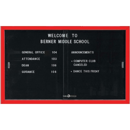Aarco Enclosed Directory Board w/ Al Frame Sliding Doors, Black Felt, Powder Coated Red, 36''Hx60''W SDC3660R