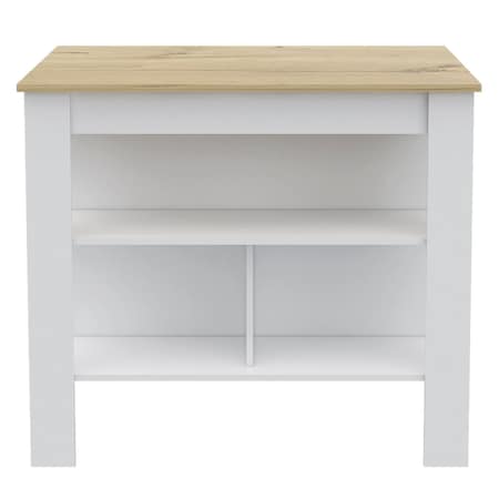 Homeroots White and Oak 41" Kitchen Island With Storage 535023