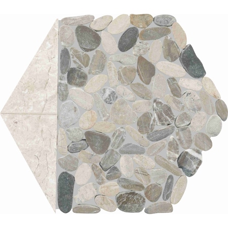 Daltile Pebble Oasis Natural Stone Tri-Hex Pebble Mosaic 11in x 10in in Tumbled Coal, 17PK PB27TRHEXPBMSTM