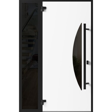 Vdomdoors Front Exterior Prehung Steel Door Ronex1077 Teak Sidelight Exterior Window Sidelite Entry Metal RONEX1077EXD-OAK-W36+14 X H80-RH-I