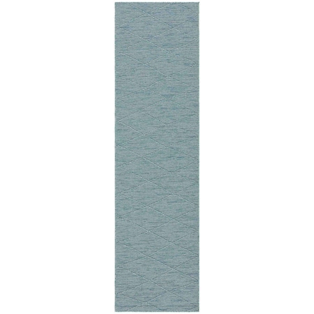 Homeroots 8' Aqua And Ivory Geometric Indoor Outdoor Runner Rug 552704