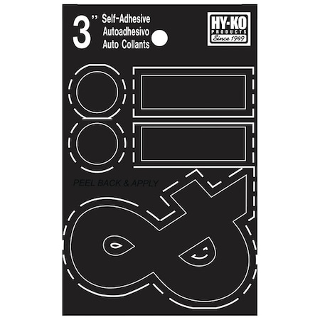 Hy-Ko 30400 Series Die-Cut Symbol Set, Character: .- &, 3 in H Character, Black Character, Vinyl 30437