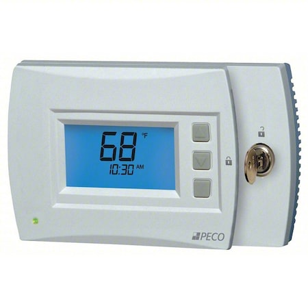 Peco Programmable Thermostat, 7 Programs, 3 H, 3 C, Wall Mount, Hardwired/Battery, 24VAC T4932SCH-002