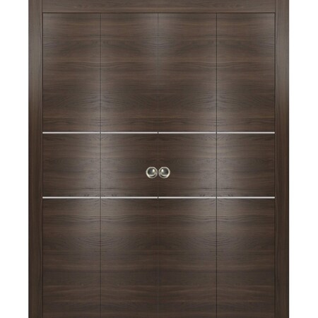 Sartodoors Sliding Closet Double Bi-fold Doors, Planum 0110 Chocolate Ash and Aluminum Strips, Sturdy Tracks M PLANUM0110DBF-CA-72 x 84 (4* 18x84)