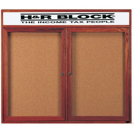 Aarco Enclosed Bulletin Board Customizable Header and Cherry Stained Red Oak Frame, 48''Hx60''W CBC4860RH