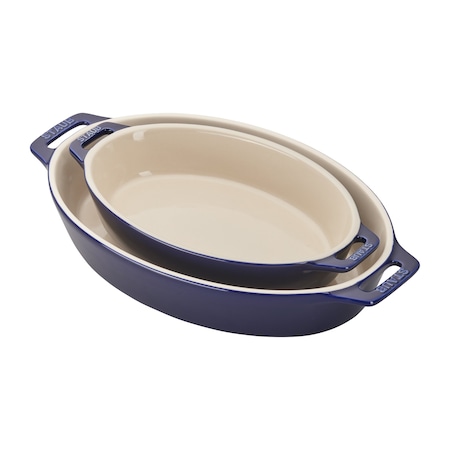 Staub Ceramic 2-pc Oval Baking Dish Setand, Dark Blue 1014863