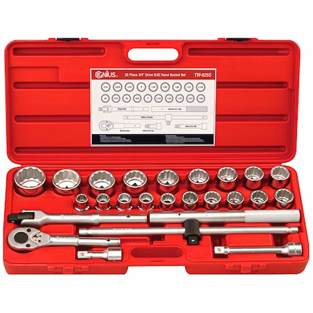 Genius Tools 25PC 3/4in Dr. SAE Hand Socket Set TW-625S