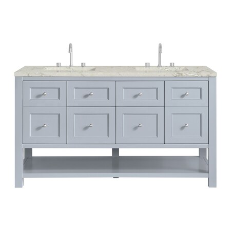 James Martin Vanities 60" D Vanity, Serenity Blue, w/Victorian Silver Quartz Top w/FreePower Wireless Charger 330-V60D-SRB-FVSL