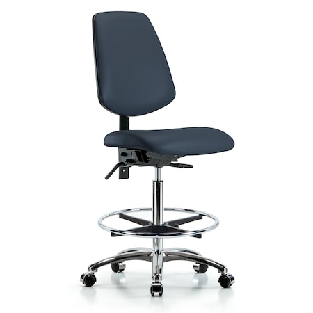 Blue Ridge Ergonomics High Bench Chair No Arms, 26" to 35-1/2" Height, Vinyl, Imperial Blue BR-VHBCH-MB-CR-T1-A0-CF-CC-8582