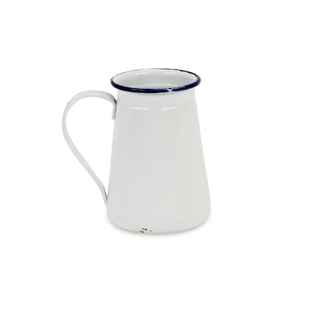 Homeroots 6" White and Blue Metal Jug Vase 483194