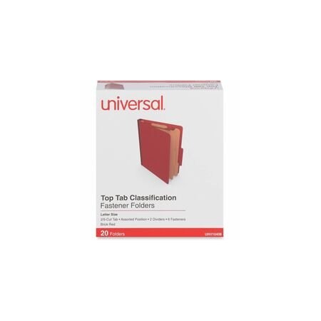 Universal Six-Section Classification Folders, 2 Dividers, 6 Fasteners, Letter Size, Brick Red, 20PK UNV10408