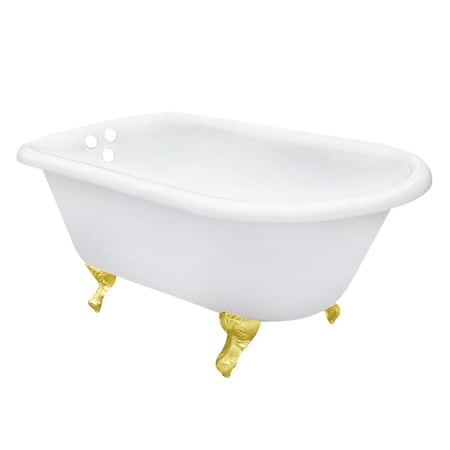 Kingston Brass 54" Cast Iron Oval Rectangular Roll Top Clawfoot Tub, 3-3/8" Wall Drillings, White/Polished Brass VCT3D543019NT2
