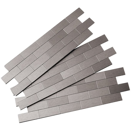 Afx Wall Tile, 12 in L, 4 in W, 1/8 in Thick, Aluminum/Polymer, Brushed Stainless Steel A9550