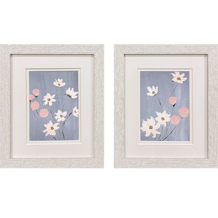 Homeroots Set Of Two Garden Party Distressed White Framed Wall Art, 2PK 649309