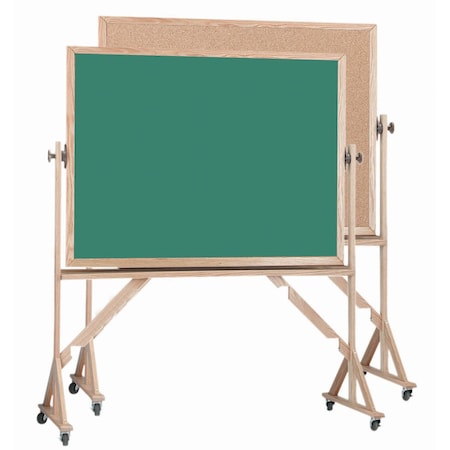 Aarco Reversible Freesting Mobile Boards, Green Chalkboard/Bulletin Board, Red Oak Frame, 48''Hx72''W RBC4872G