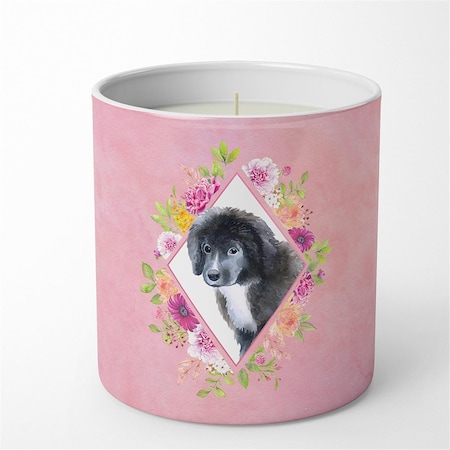 Carolines Treasures 10 oz Newfoundland Puppy Pink Flowers Decorative Soy Candle CK4164CDL
