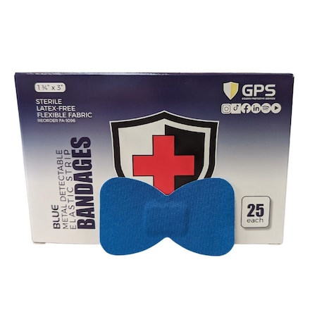 Golden Protective Services GPS Metal Detectable Fingertip Bandages, 1 3/4 in x 3 in, Blue, 25PK FA-1096