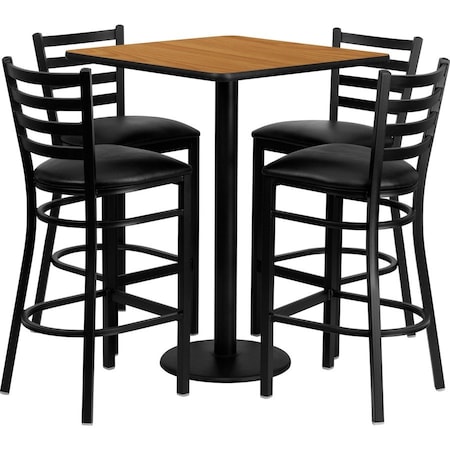 Flash Furniture Square Natural Bar Table, Square w/Blk Seats, 30", Laminate Top, Wood Grain MD-0012-GG