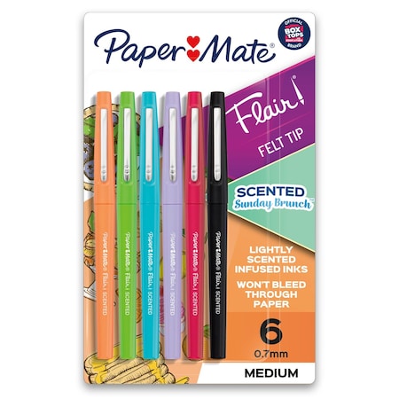Paper Mate Flair, Scented Felt Tip Pens, Assorted Sunday Brunch Scents & Colors, 0.7mm, 6PK 2125407