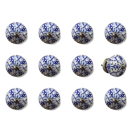Homeroots 1.5" X 1.5" X 1.5" White Blue And Silver Knobs, 12PK 321684