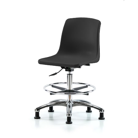 Blue Ridge Ergonomics Polypropylene Shell Chair Chrome-Medium Bench Height with Chrome Foot Ring & Stat Glides in Black SMBCH-CR-CF-RG-BLK