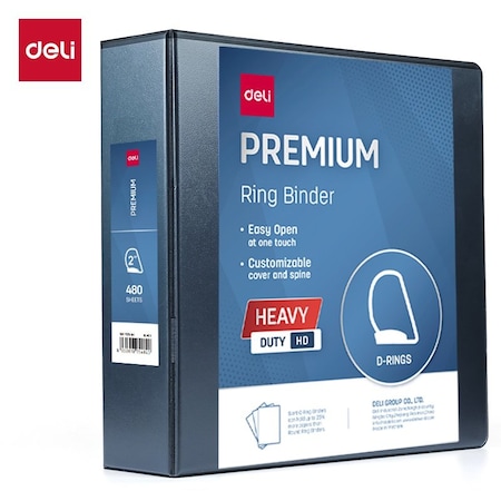 Deli Heavy Duty View Binder 2in, Letter, 3-Sided D-Ring, 4 Pockets, Black, 6PK CF575-BK