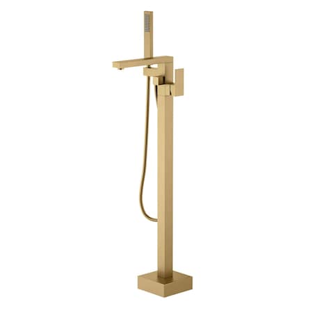 Kibi Cube Floor Mount Tub Filler, Hand Shower - Brushed Brass KTF302BB