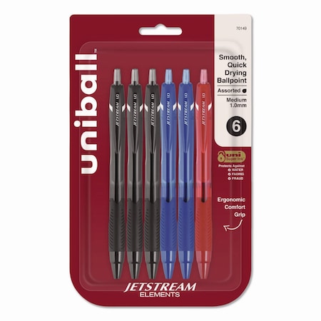 Uni-Ball Jetstream Elements Ballpoint Pen, Retractable, Medium 1 mm, Assorted Ink and Barrel Colors, 6PK 70149