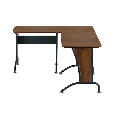 Homeroots 67" Walnut Wood and Stainless Steel L Shape Computer Desk 723738