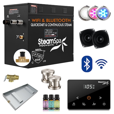 Steamspa 12KW Steam Bath Generator, Fully Wireless Remote, BLUETOOTH, WIFI, Auto Drain, Brushed Nickel BKW1200BN-A