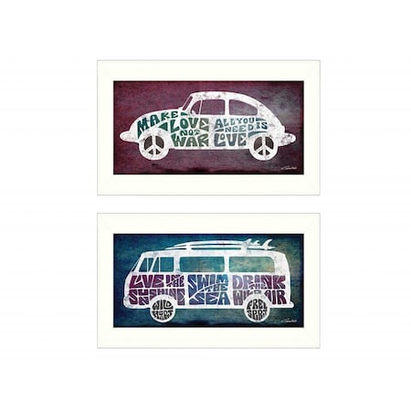Set Of Two Retro White Framed Print Wall Art, 2PK