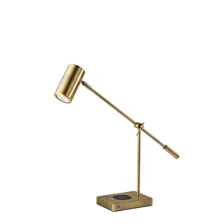 Homeroots 22" Antiqued Brass Metal Novelty Desk LED USB Table Lamp With Brass Drum Shade 524634
