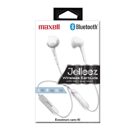 Maxell JBT-WHT JELLEEZ WIRELESS BLUETOOTH EARBUD TETHERED WIRELESS, WHITE 198019