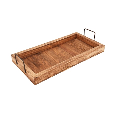 Homeroots 21in Natural Solid Wood Handmade Serving Tray With Handles 724228