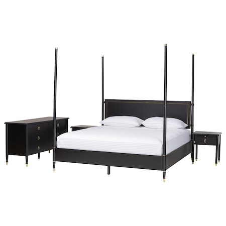 Baxton Studio Tamra Four-Poster Platform Bedroom Set with Two Nightstands, King, Black 264-14390-14389-14387-14387-ZORO