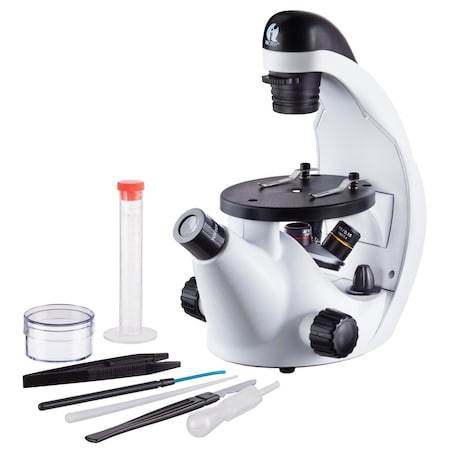 Amscope IQCrew By STEM Science Discovery Inverted Compound Microscope 40X-200X w/LED Light and Slides IN50